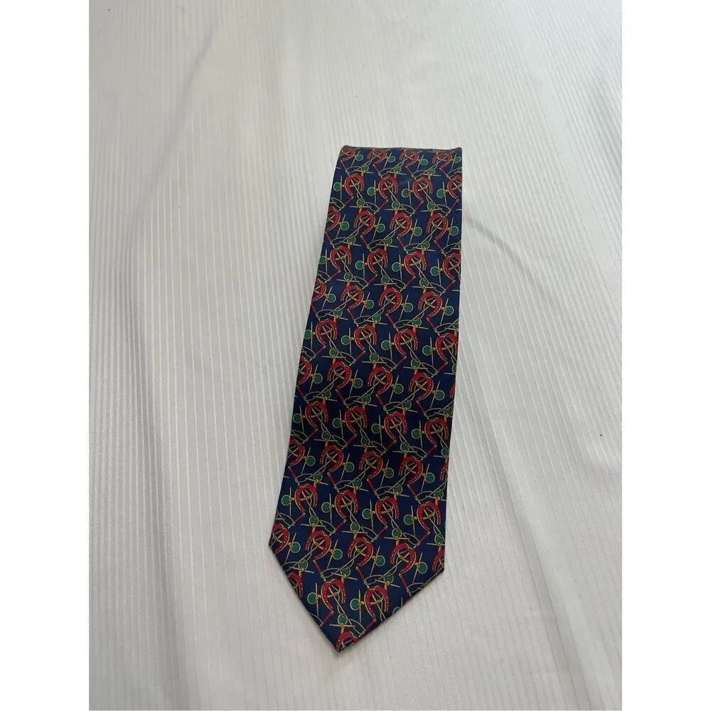 Brooks Brothers Makers Navy Blue Horse Shoe Horsebit Silk Tie Necktie